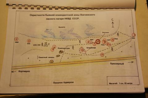 Окрестности бывшей комендантской зоны Локчимского лесного лагеря НКВД СССР. Схема составлена в 2000-е. Из архива Фонда «Покаяние» (Сыктывкар)