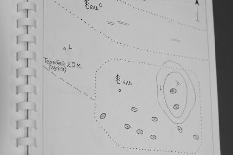 Схема захоронения заключенных Первого участка Локчимлага. Из архива краеведческо-поисковых экспедиций Корткеросского центра дополнительного образования (2005)
